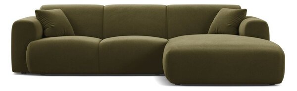 Aksamitny narożnik (prawostronny/z szezlongiem) w kolorze khaki Molino – Micadoni