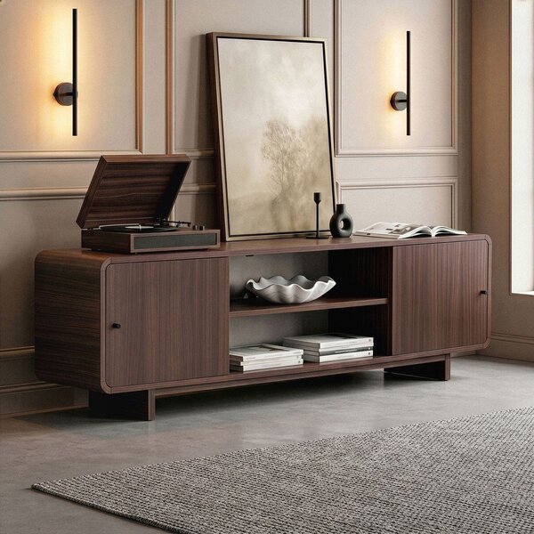Szafka pod TV w dekorze orzecha w ciemnym naturalnym kolorze 180x52x34 cm Mirel – Nordure