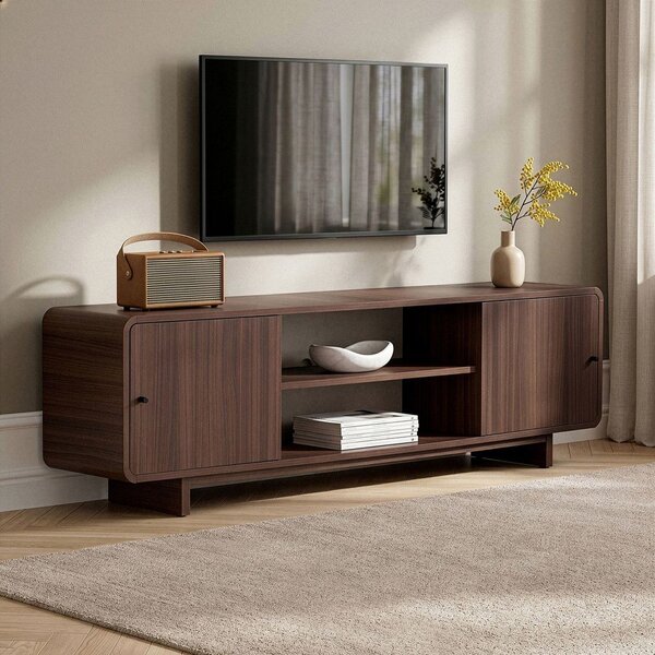 Szafka pod TV w dekorze orzecha w ciemnym naturalnym kolorze 180x52x34 cm Mirel – Nordure