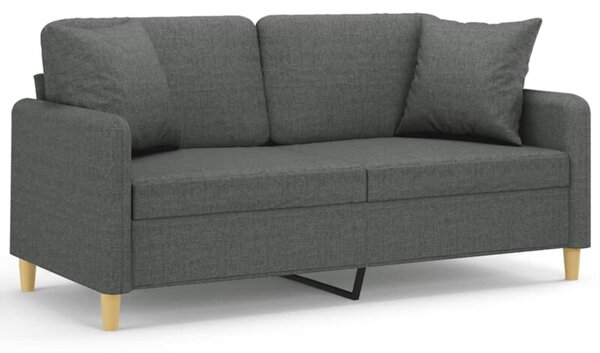 Sofa 2-osobowa z poduszkami, ciemnoszara, 140 cm, tkanina