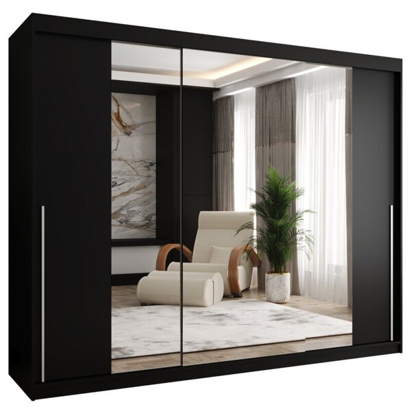 Szafa przesuwna z lustrem Garderoba SIMA T2 250 czarny + u. srebrny
