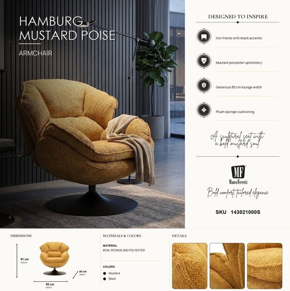 Musztardowy obrotowy fotel Retro Style – Mauro Ferretti