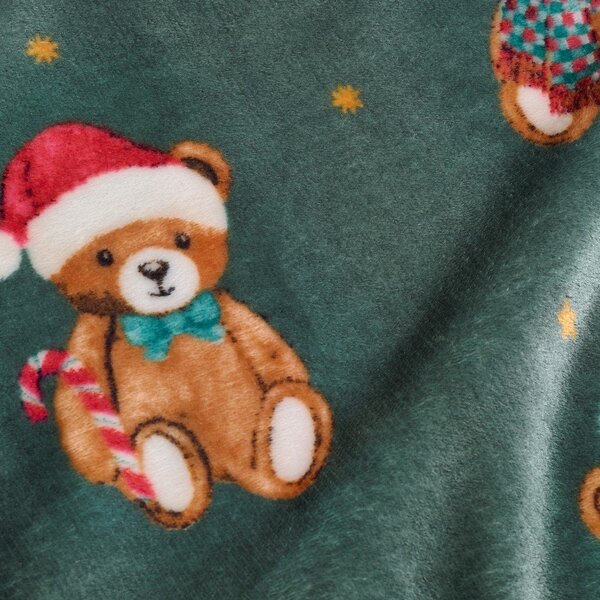 Ciemnozielony koc ze świątecznym motywem 170x130 cm Christmas Tartan Teddy Bear – Catherine Lansfield