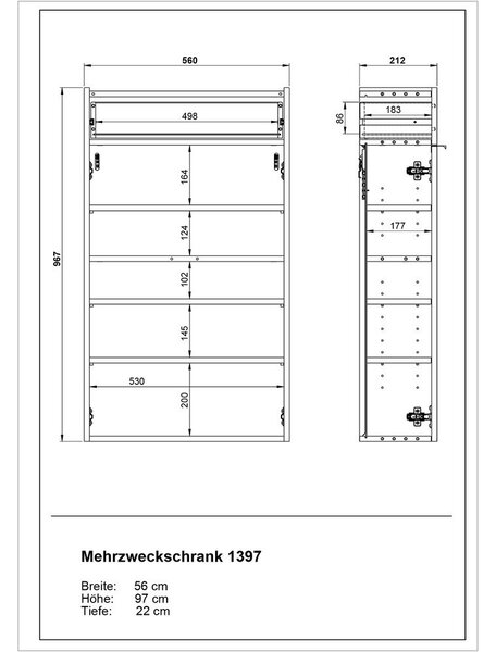Kremowa szafka wisząca 56x97x22 cm Ameca – Germania