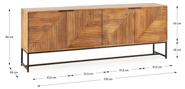 Komoda z litego drewna mango w naturalnym kolorze 210x80x40 cm Nereida – MOME