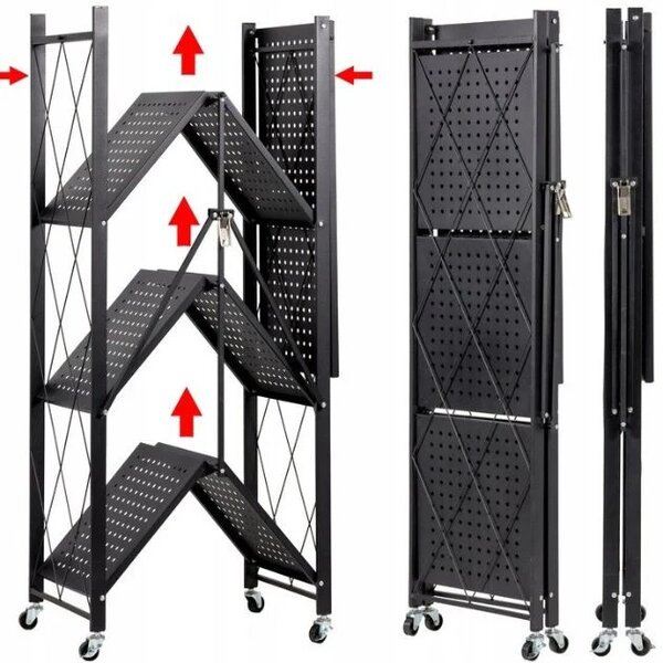 Stackmax™ Składany Metalowy Regał - 4 Poziomy, Czarny