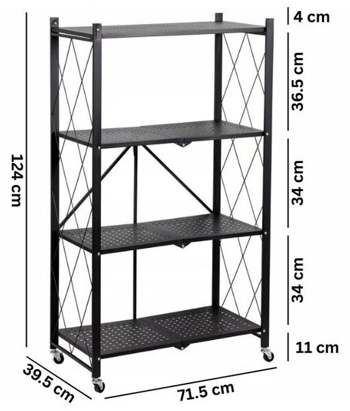 Stackmax™ Składany Metalowy Regał - 4 Poziomy, Czarny