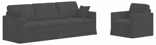 Modularna sofa aksamitna w kolorze czarnym z ergonomicznymi poduszkami