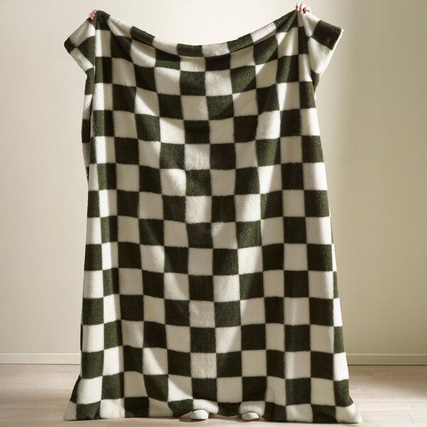 Biały/zielony koc 130x170 cm Cosy Soft Checkerboard – Catherine Lansfield