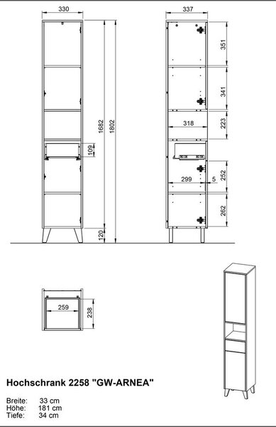 Kremowa wysoka szafka łazienkowa z matowym wykończeniem 33x181 cm Arnea – Germania