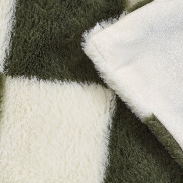 Biały/zielony koc 130x170 cm Cosy Soft Checkerboard – Catherine Lansfield