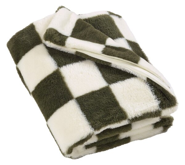 Biały/zielony koc 130x170 cm Cosy Soft Checkerboard – Catherine Lansfield