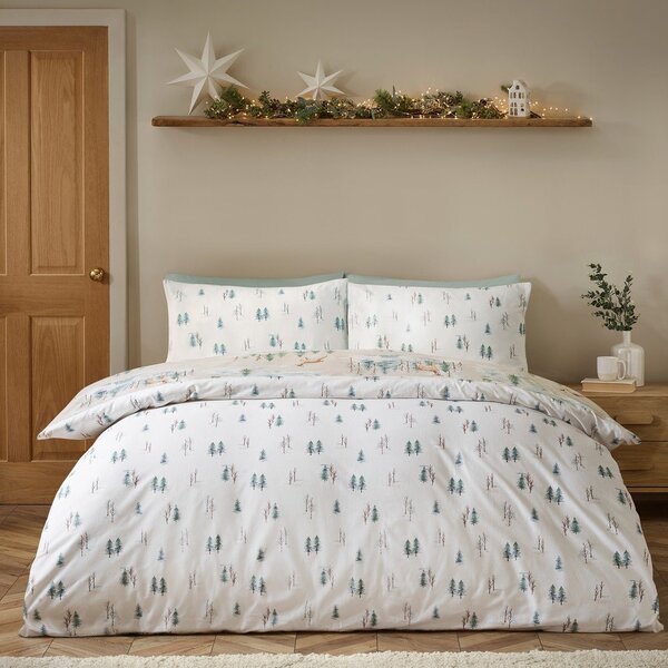 Flanelowa pościel jednoosobowa w naturalnym kolorze 135x200 cm Brushed Christmas Deer – Catherine Lansfield