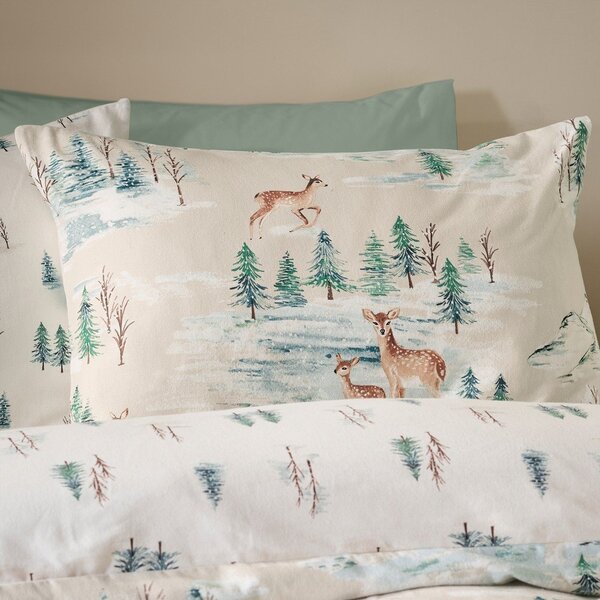 Flanelowa pościel jednoosobowa w naturalnym kolorze 135x200 cm Brushed Christmas Deer – Catherine Lansfield