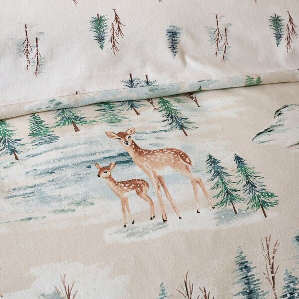 Flanelowa pościel jednoosobowa w naturalnym kolorze 135x200 cm Brushed Christmas Deer – Catherine Lansfield
