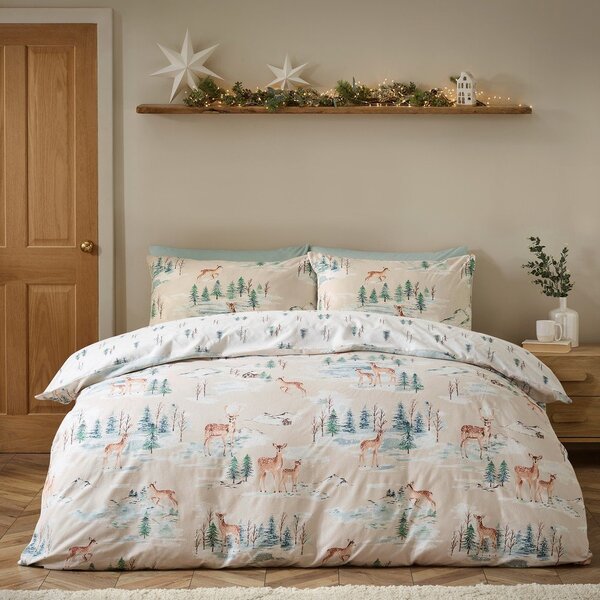 Flanelowa pościel jednoosobowa w naturalnym kolorze 135x200 cm Brushed Christmas Deer – Catherine Lansfield
