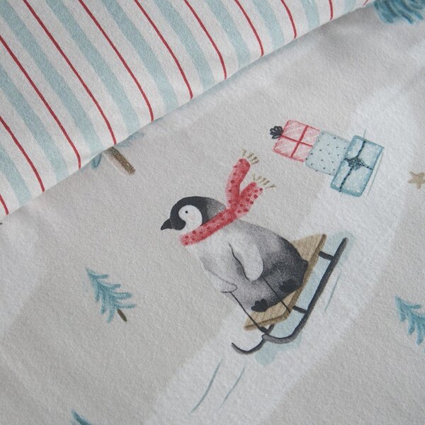 Flanelowa pościel jednoosobowa w naturalnym kolorze 135x200 cm Brushed Christmas Penguins – Catherine Lansfield