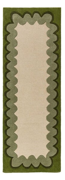 Zielony/w naturalnym kolorze wełniany chodnik tkany ręcznie 80x230 cm Wiggle Wool – Flair Rugs