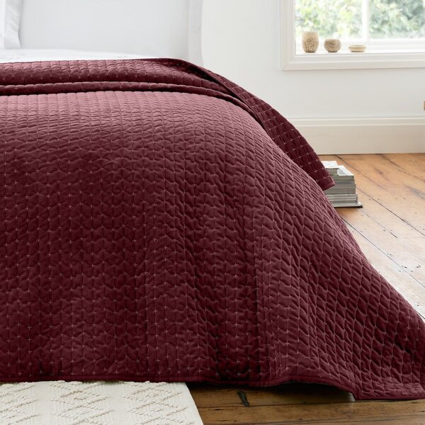 Bordowa aksamitna narzuta pikowana 240x260 cm Attica Velvet – Bianca