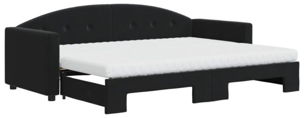 Sofa rozsuwana z materacami, czarna, 80x200 cm, aksamit