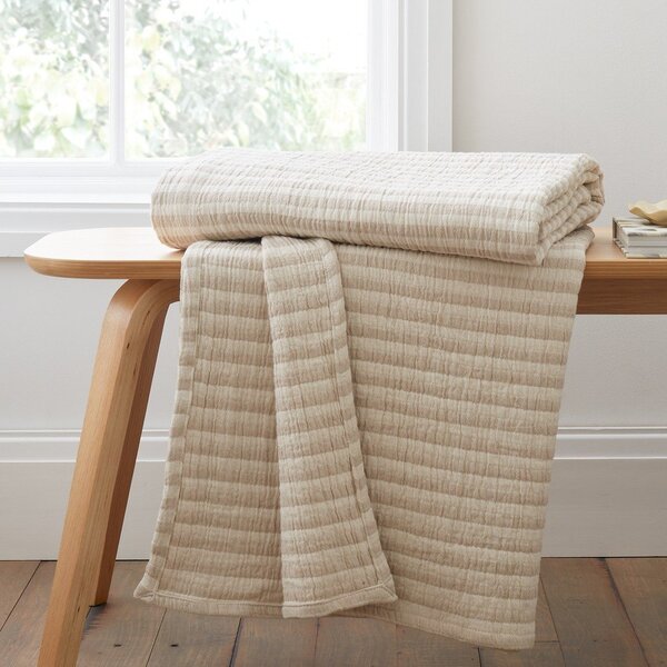Bawełniany koc w naturalnym kolorze 150x200 cm Cotton Muslin Stripe – Bianca