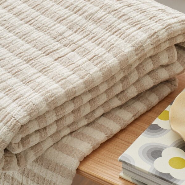 Bawełniany koc w naturalnym kolorze 150x200 cm Cotton Muslin Stripe – Bianca