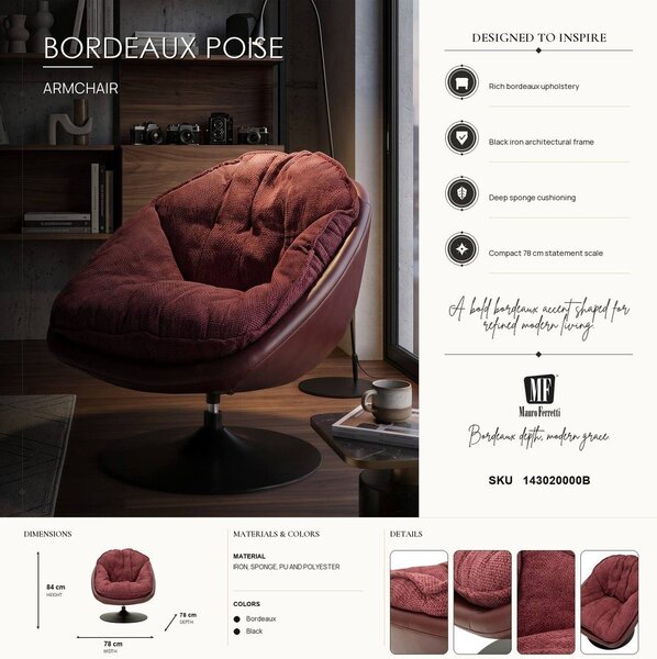 Bordowy obrotowy fotel Retro Style – Mauro Ferretti