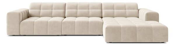 Kremowy aksamitny narożnik (prawostronny/z szezlongiem) Chicago – Cosmopolitan Design