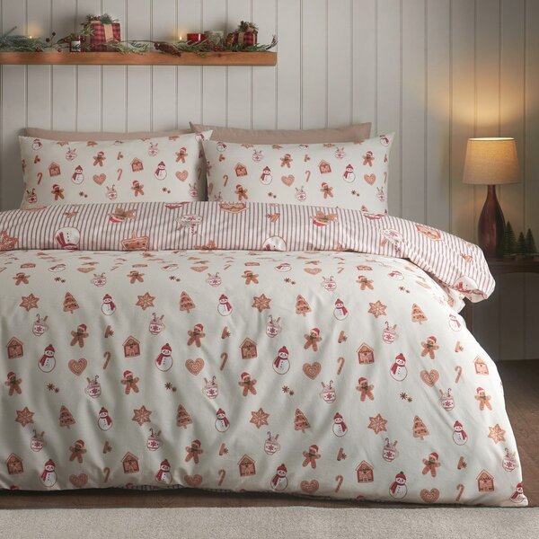 Pościel jednoosobowa w naturalnym kolorze 150x120 cm Christmas Gingerbread Stripe – Catherine Lansfield
