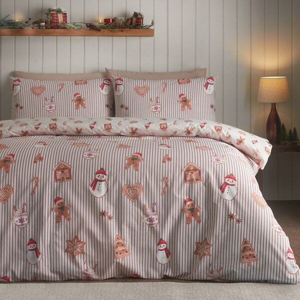 Pościel jednoosobowa w naturalnym kolorze 150x120 cm Christmas Gingerbread Stripe – Catherine Lansfield