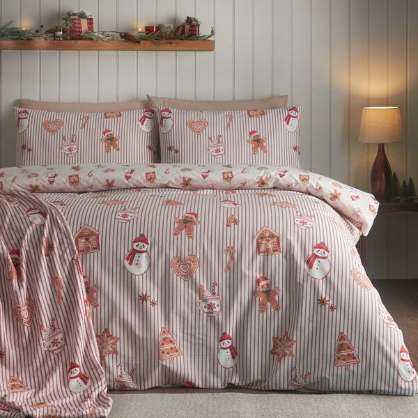 Pościel jednoosobowa w naturalnym kolorze 150x120 cm Christmas Gingerbread Stripe – Catherine Lansfield