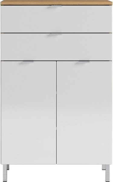 Biała szafka z dekorem dębu Germania Mauresa, wys. 97 cm