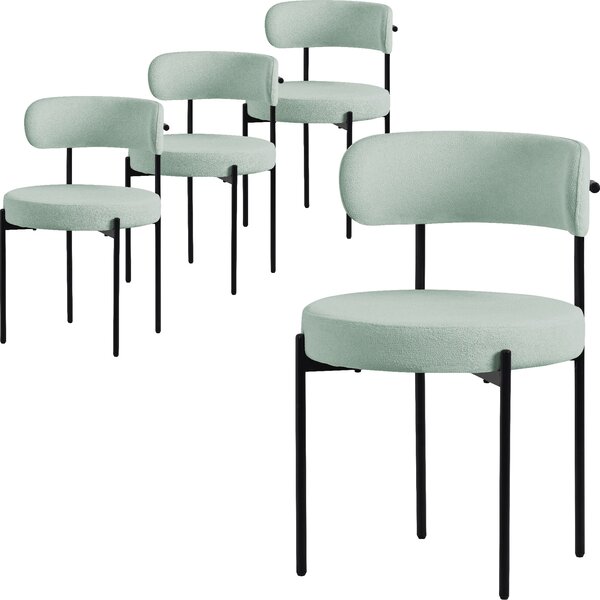 ML-Design zestaw 4 krzeseł do jadalni, krzesło kuchenne, wykonane z tkaniny teddy w kolorze zielonym, krzesło do salonu z oparciem, krzesła tapicerowane z metalowymi nogami, krzesło do salonu
