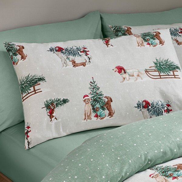 Zielona/w naturalnym kolorze flanelowa pościel dwuosobowa 200x200 cm Brushed Christmas Dogs – Catherine Lansfield