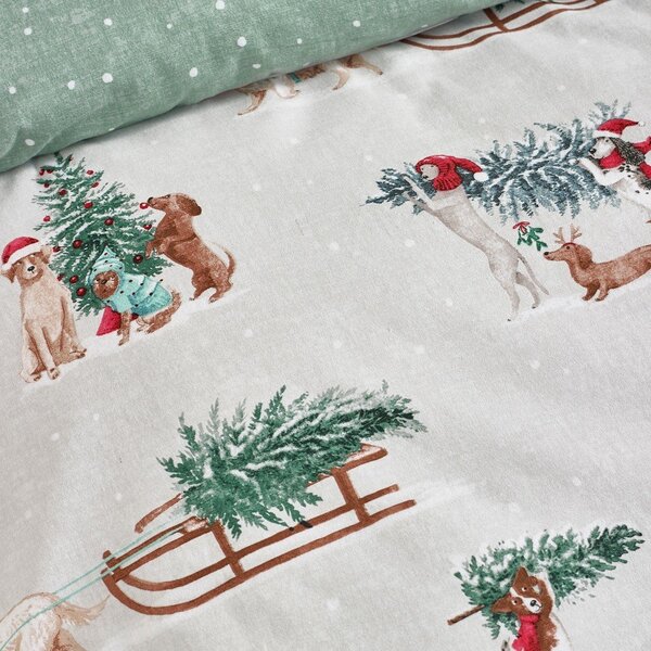 Zielona/w naturalnym kolorze flanelowa pościel dwuosobowa 200x200 cm Brushed Christmas Dogs – Catherine Lansfield