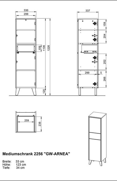 Kremowa wysoka szafka łazienkowa z matowym wykończeniem 33x123 cm Arnea – Germania