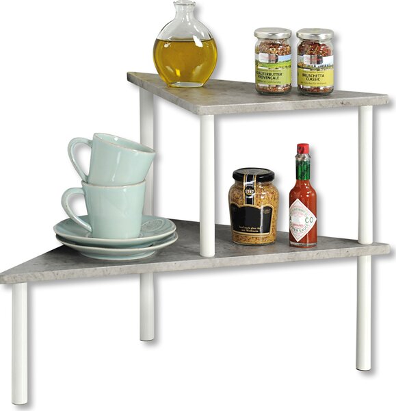 Półka kuchenna KESPER Narożna półka kuchenna z 2 poziomami - Betonowy wygląd - 53 x 38 x 38 cm - Certyfikat - Półka wykonana z metalu i lakierowanej płyty pilśniowej - 27812