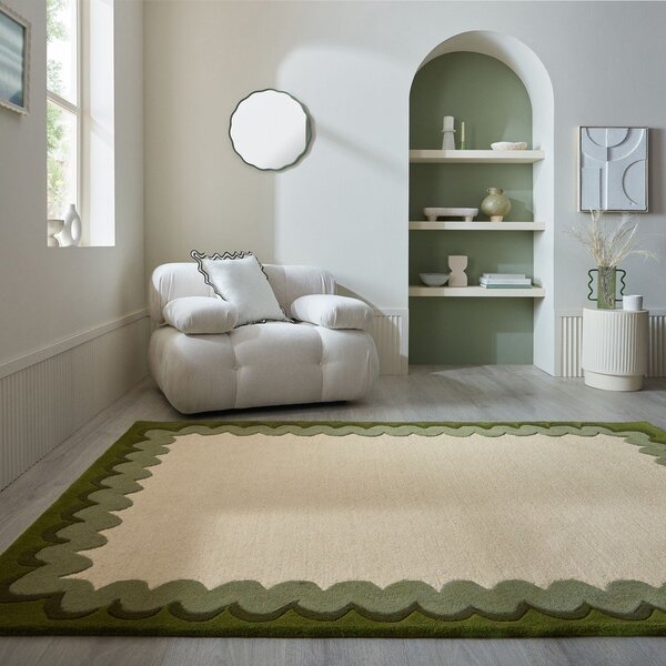 Zielony/w naturalnym kolorze wełniany dywan tkany ręcznie 200x290 cm Wiggle Wool – Flair Rugs