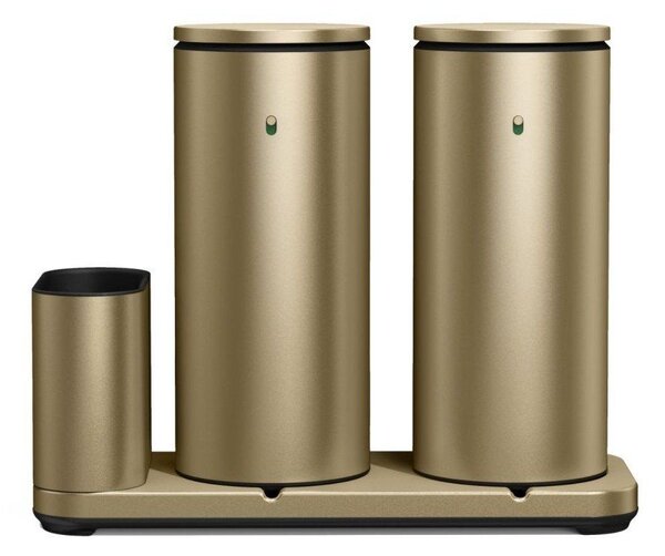 Automatyczny metalowy stojak na akcesoria do mycia naczyń w kolorze matowego złota – simplehuman