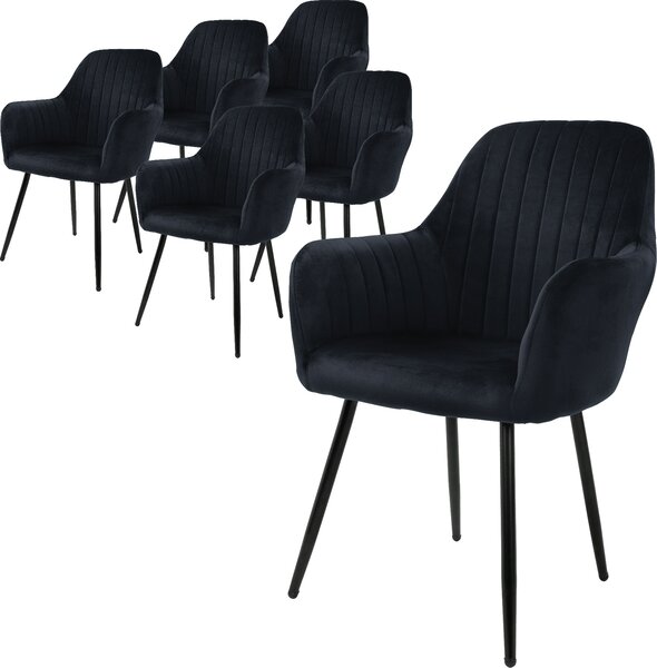 Zestaw 6 krzeseł do jadalni ML-Design z oparciem, czarne, wykonane z aksamitu