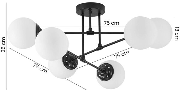 LAMPA WISZĄCA SUFITOWA ŻYRANDOL NOWOCZESNA CZARNA BIAŁE KULE FINO 6 LED