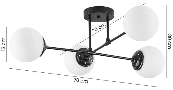 LAMPA WISZĄCA SUFITOWA ŻYRANDOL NOWOCZESNA CZARNA BIAŁE KULE FINO 4 LED