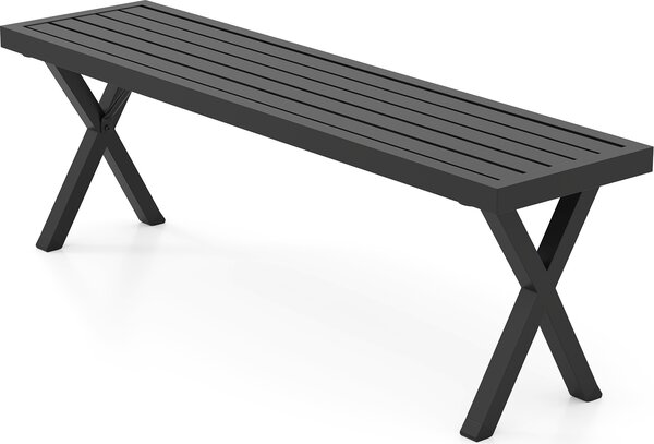 KOMFOTTEU metalowa ławka ogrodowa, odporna na warunki atmosferyczne ławka bez oparcia, ławka parkowa do 360 kg, metalowa ławka 138 x 36 x 46 cm, ławka balkonowa na werandę, podwórko, trawnik, czarna