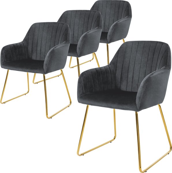 Zestaw 4 krzeseł do jadalni ML-Design z oparciem, szare, wykonane z aksamitu