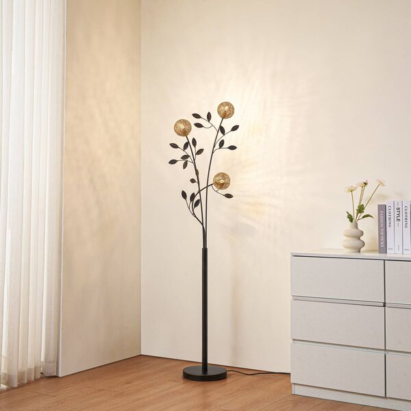 Lampa stojąca Evory Lucande, czarny, salon / jadalnia, metal, florentyński