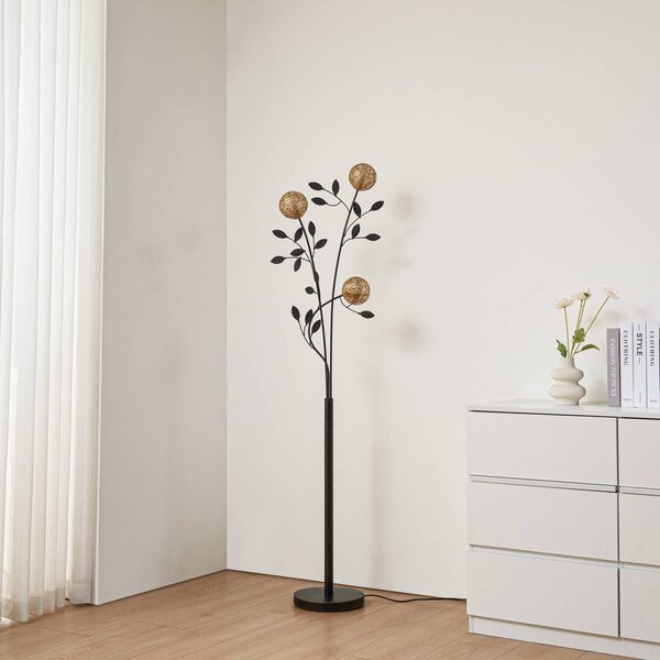 Lampa stojąca Evory Lucande, czarny, salon / jadalnia, metal, florentyński