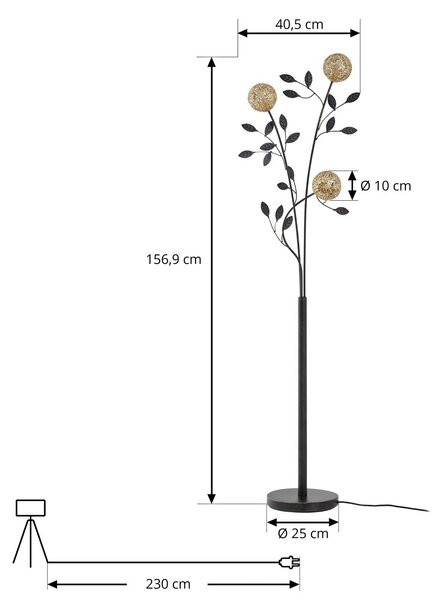 Lampa stojąca Evory Lucande, czarny, salon / jadalnia, metal, florentyński