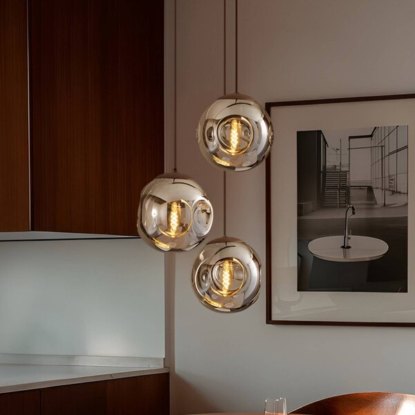 Lampa wisząca szklana Valentina Lindby, możliwość ściemniania, aluminiowy / szary / cynkowy, salon / jadalnia, szkło, design