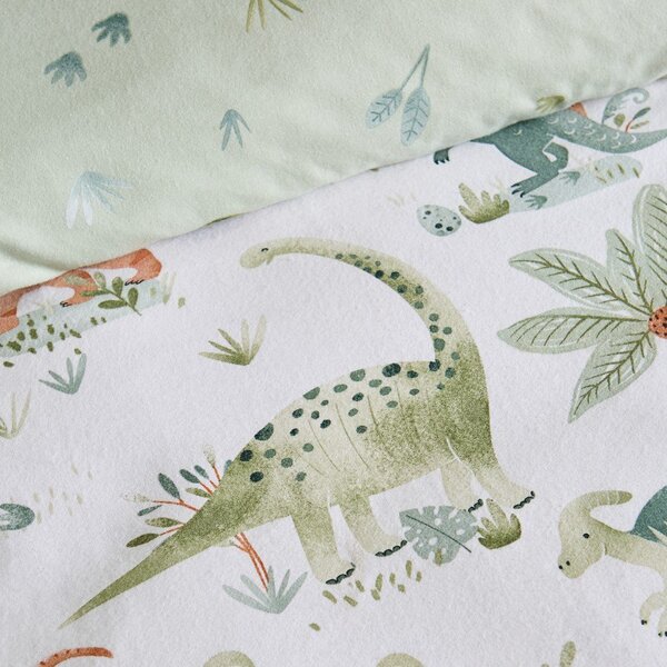 Kremowe flanelowe prześcieradło dziecięce jednoosobowe z gumką 90x190 cm Brushed Sleepy Saurus Dino – Catherine Lansfield