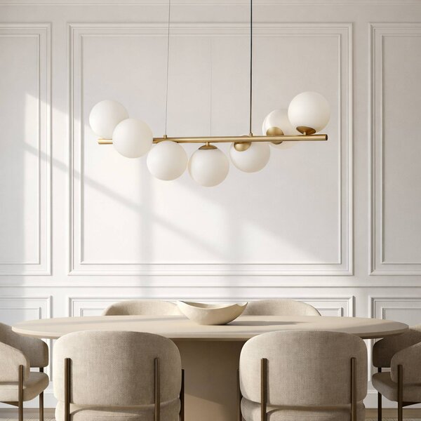 Lampa wisząca szklana Isandro Lucande, możliwość ściemniania, mosiężny / złoty, salon / jadalnia, szkło, design